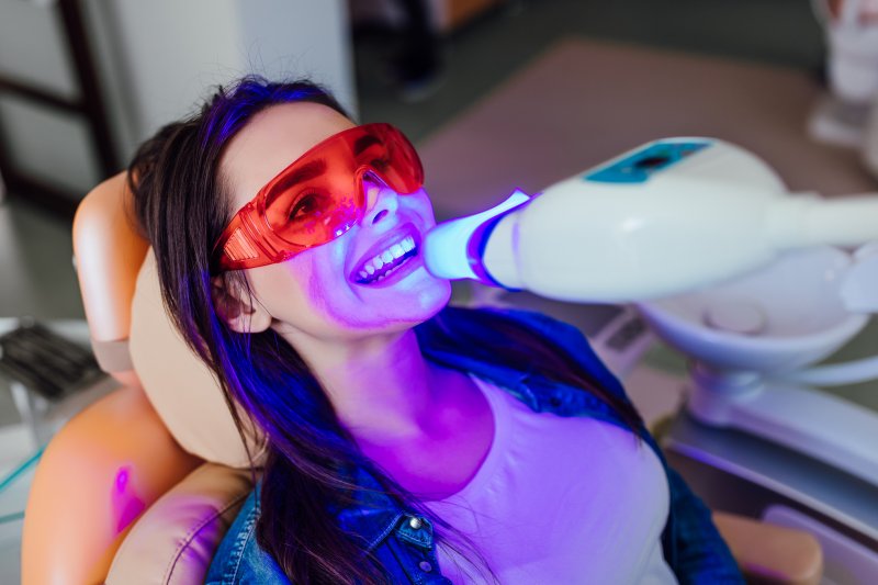 Lady undergoes teeth whitening treatment