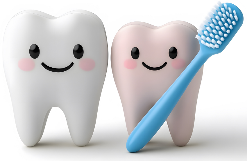 Cartoon teeth with toothbrush